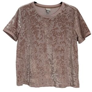 A NEW DAY Womens Floral Burnout Velvet Short Sleeve Top Medium Romantic Boho